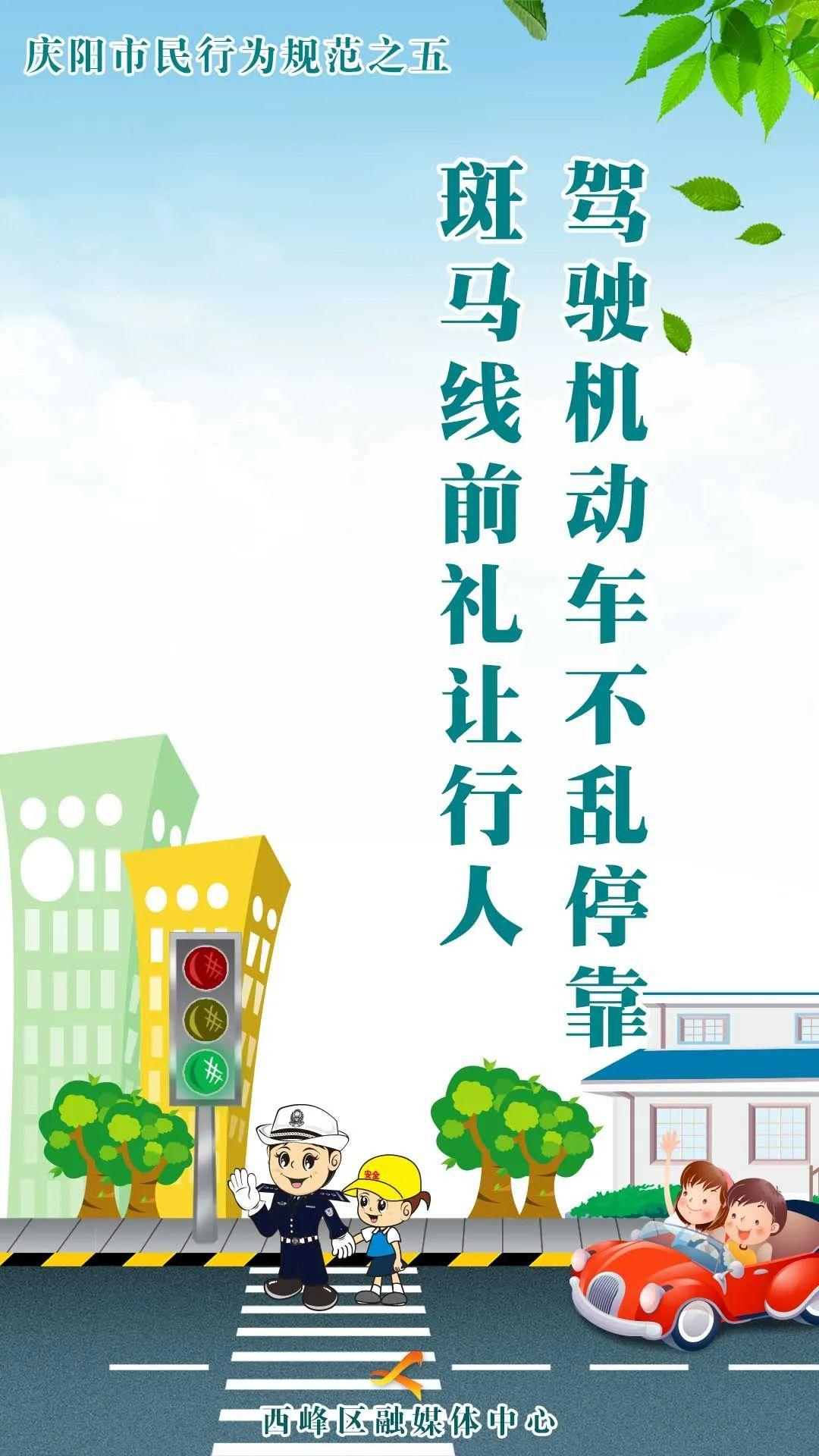 【海報】慶陽市民行為規(guī)范之五丨駕駛機動車不亂?？?斑馬線前禮讓行人