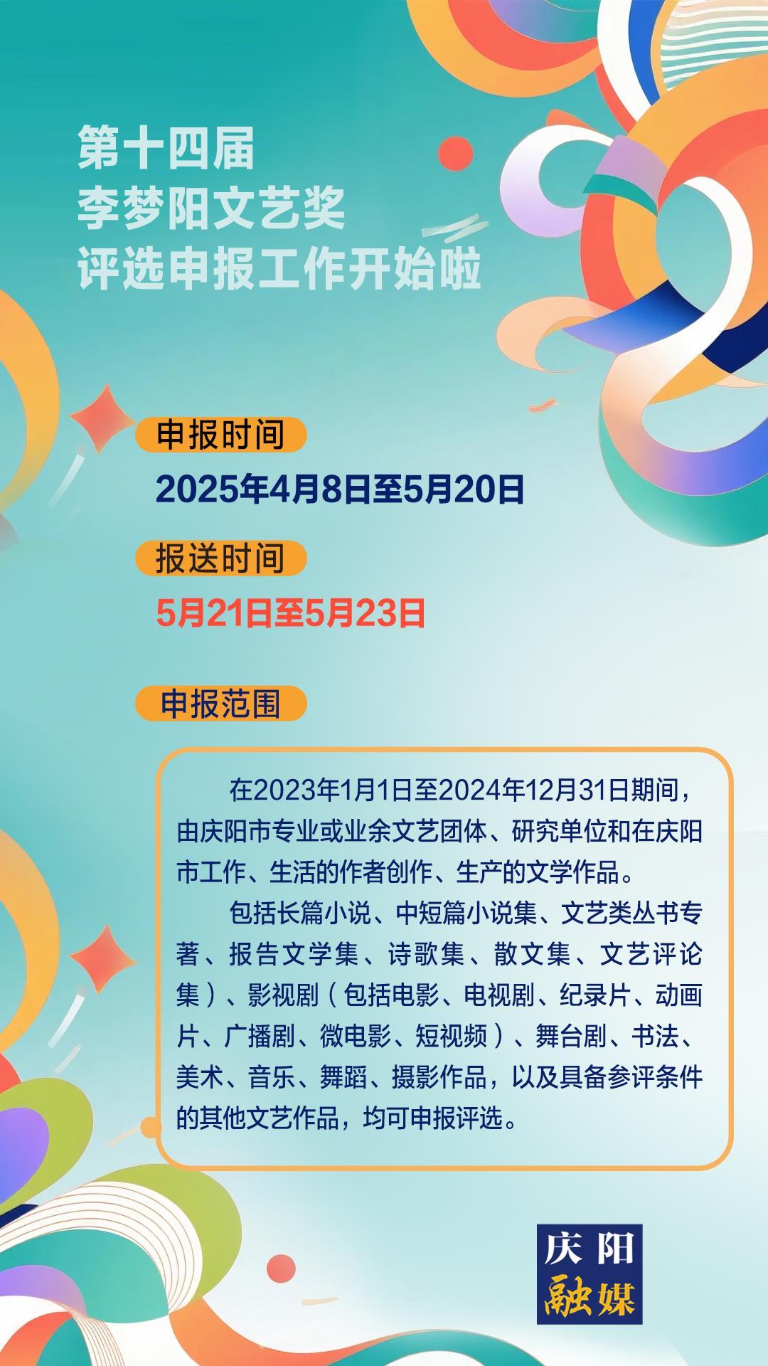 【微海報】第十四屆李夢陽文藝獎評選申報工作開始啦！