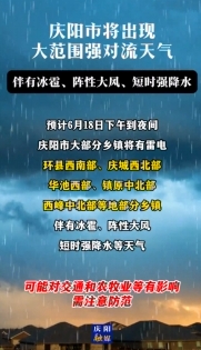 慶陽市將出現(xiàn)大范圍強(qiáng)對流天氣，伴有冰雹、陣性大風(fēng)、短時(shí)強(qiáng)降水