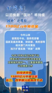 【V視】好消息！以舊換新“國補(bǔ)”將持續(xù)，中央資金將分批下達(dá)