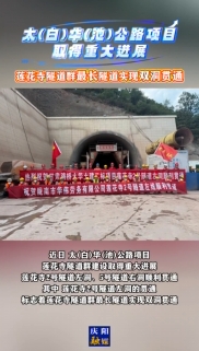 太(白)華(池)公路項(xiàng)目取得重大進(jìn)展，蓮花寺隧道群最長(zhǎng)隧道實(shí)現(xiàn)雙洞貫通