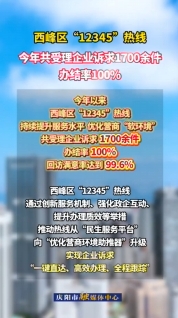 西峰區(qū)提升“12345”熱線服務水平，今年以來共受理企業(yè)訴求1700余件，辦結率100%